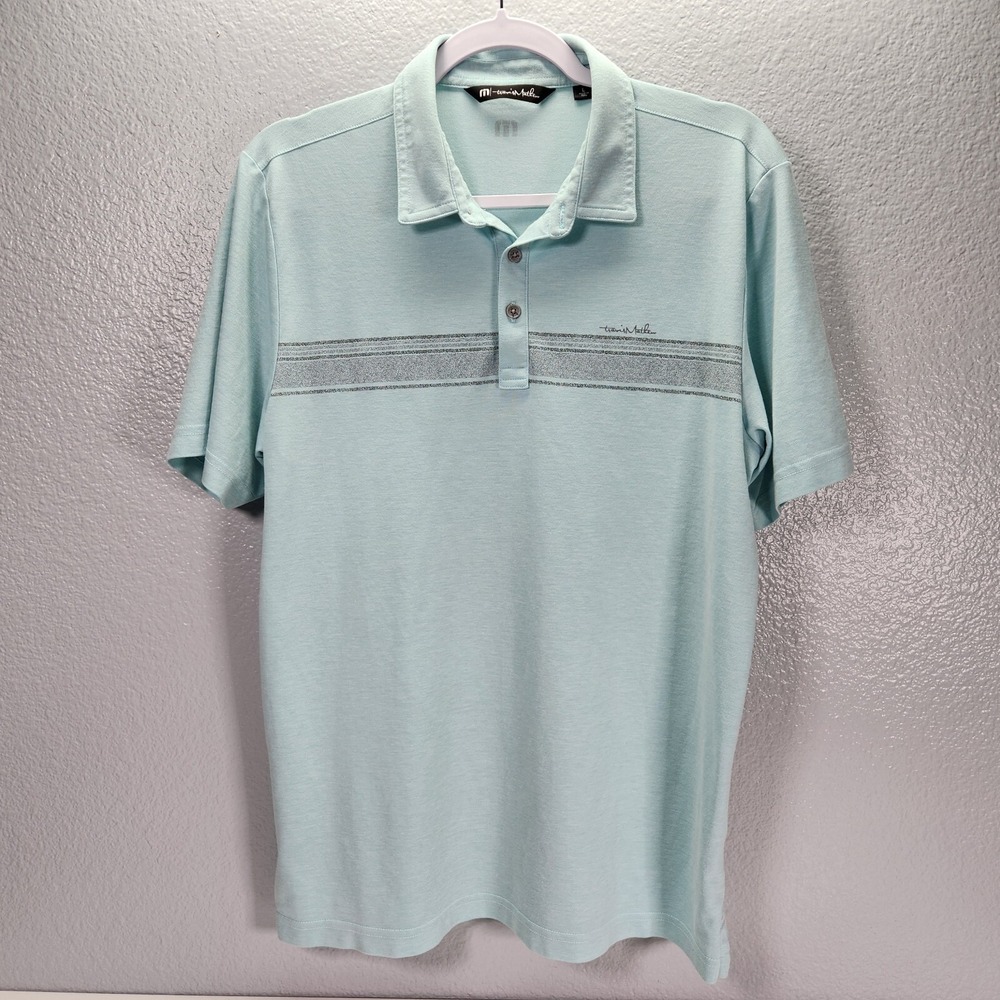 Travis Mathew Mens Large Green / Turquoise Performance Golf Polo Shirt L Logo